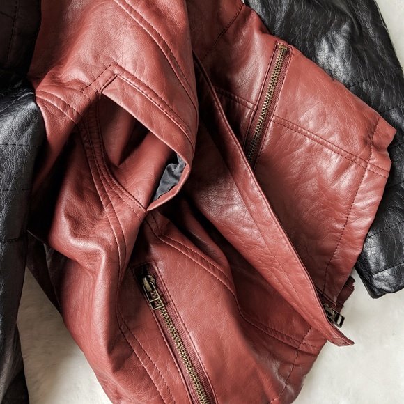 Rue21 Black & Wine Vegan Leather Cropped Jacket - Picture 7 of 11